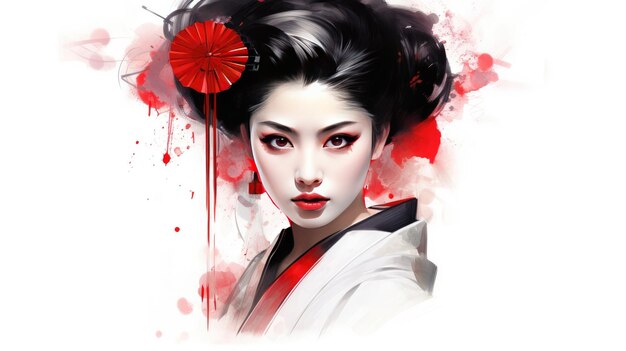 Premium AI Image | Geisha portrait illustration Japanese style white ...