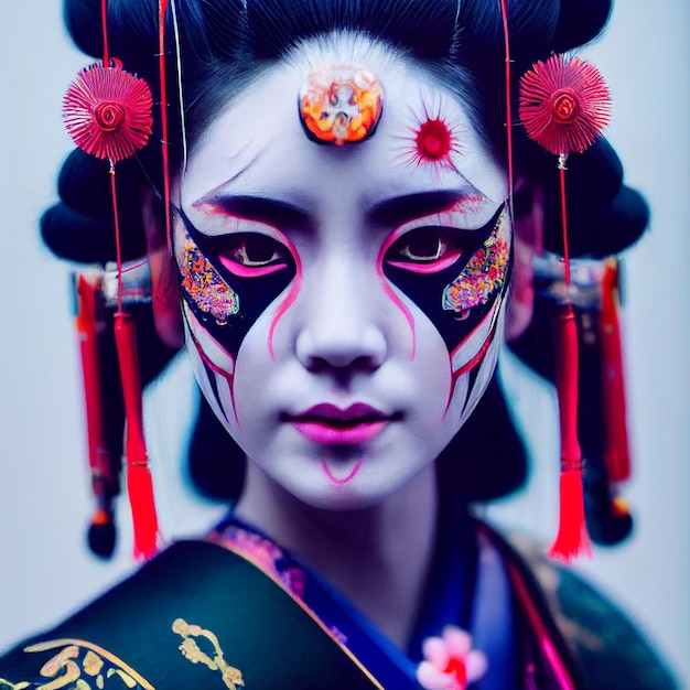 Foto geisha vrouw portret japans meisje 3d-rendering