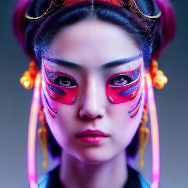 Geisha woman portrait japanese girl 3d rendering