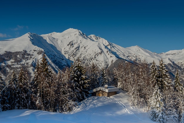 Geïsoleerd huisje na een sneeuwval