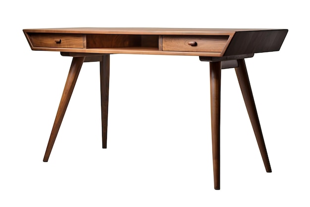 Geïsoleerd Midcentury Modern Houten Bureau op Witte Achtergrond Generatieve AI