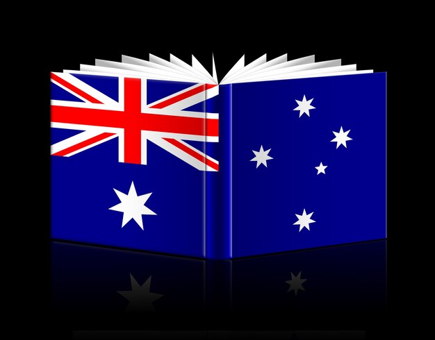 Geïsoleerd open boek met vlag australië