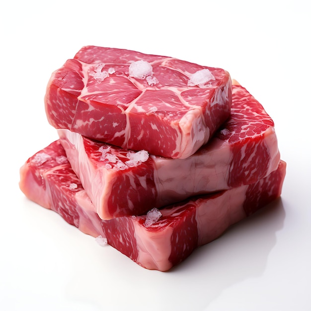 Geïsoleerd van A5 Japanse Wagyu-rundvlees entrecote met zijn Ma op witte achtergrond fotoshoot