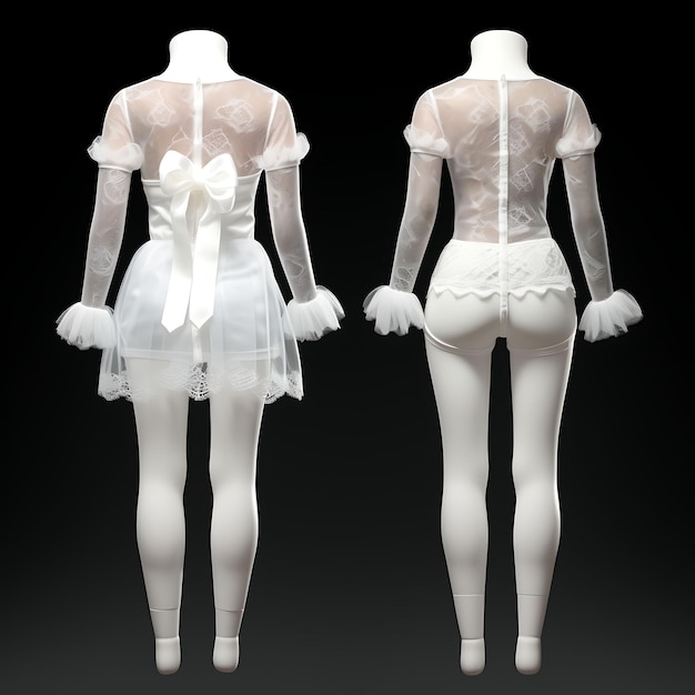 Geïsoleerd van Sheer Teddy en kousen Set Sheer Mesh Lace Details Clean 3D Design Concept Ideas