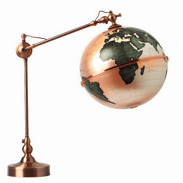 Geïsoleerd van zinklegering zwenkarm met globe lamp wereldkaart lampenkap oor inhoud maker podcast