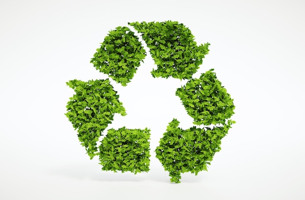 Geïsoleerde 3d render natuurlijke blad recycling symbool met witte achtergrond