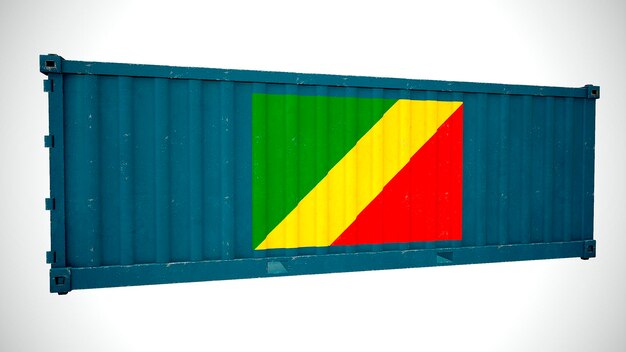 Geïsoleerde 3D-rendering scheepvaart zeevracht container getextureerd met nationale vlag van Congo brazzaville