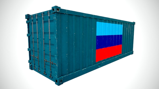 Geïsoleerde 3D-rendering scheepvaart zeevracht container getextureerd met nationale vlag van de Volksrepubliek Lugansk