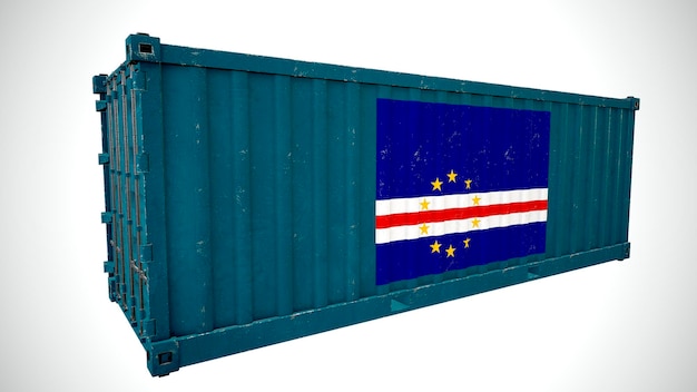 Geïsoleerde 3d-rendering scheepvaart zeevracht container getextureerd met nationale vlag van kaapverdië