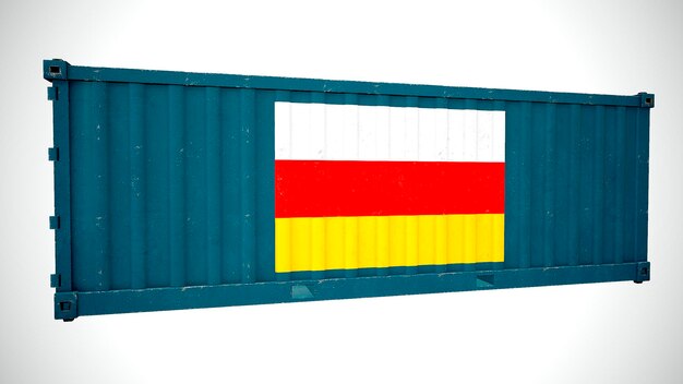 Geïsoleerde 3D-rendering scheepvaart zeevracht container getextureerd met nationale vlag van Zuid-Ossetië