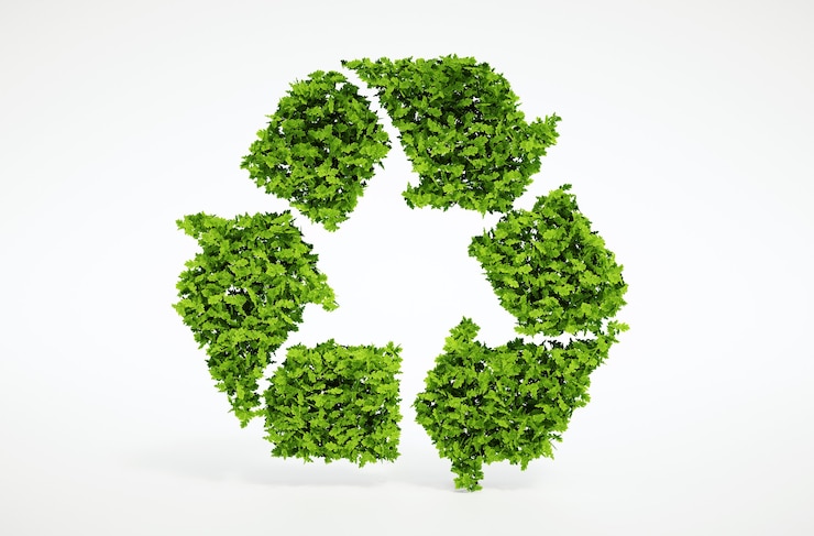 Foto geïsoleerde 3d-rendering van natuurlijk bladrecyclingsymbool met witte achtergrond
