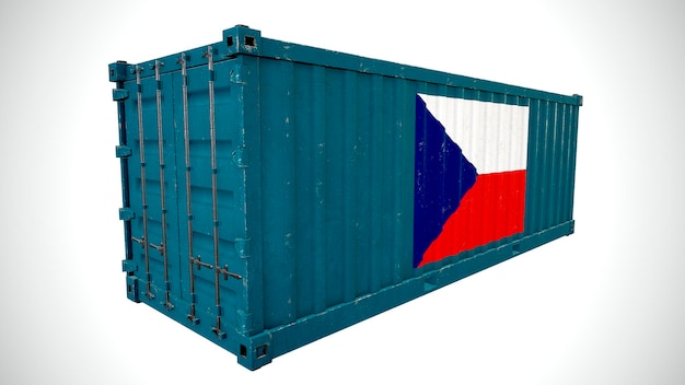 Geïsoleerde 3D-rendering verzending zeevracht container getextureerd met nationale vlag Tsjechië