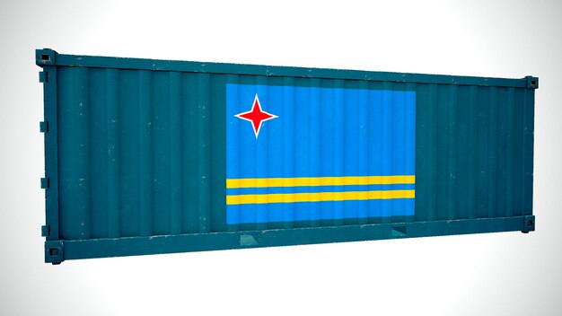 Geïsoleerde 3d-rendering verzending zeevracht container getextureerd met nationale vlag van aruba