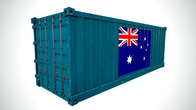 Geïsoleerde 3D-rendering verzending zeevracht container getextureerd met nationale vlag van Australië