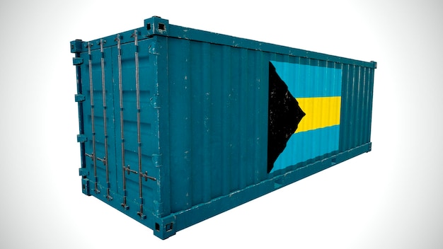 Geïsoleerde 3D-rendering verzending zeevracht container getextureerd met nationale vlag van Bahama's