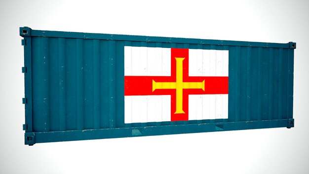 Geïsoleerde 3D-rendering verzending zeevracht container getextureerd met nationale vlag van Bailiwick of Guernsey