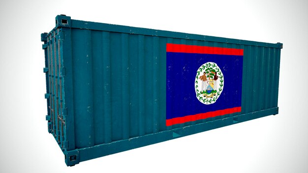 Geïsoleerde 3D-rendering verzending zeevracht container getextureerd met nationale vlag van Belize