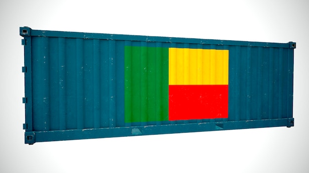 Geïsoleerde 3D-rendering verzending zeevracht container getextureerd met nationale vlag van Benin