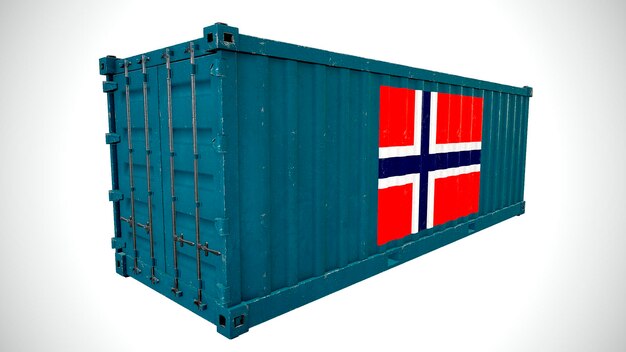 Geïsoleerde 3D-rendering verzending zeevracht container getextureerd met nationale vlag van Bouvet island