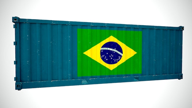 Geïsoleerde 3D-rendering verzending zeevracht container getextureerd met nationale vlag van Brazilië