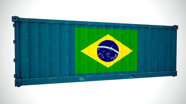 Geïsoleerde 3d-rendering verzending zeevracht container getextureerd met nationale vlag van brazilië