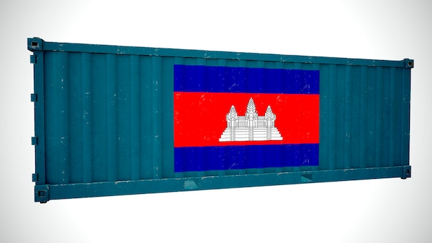 Geïsoleerde 3d-rendering verzending zeevracht container getextureerd met nationale vlag van cambodja