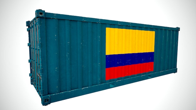 Geïsoleerde 3d-rendering verzending zeevracht container getextureerd met nationale vlag van colombia