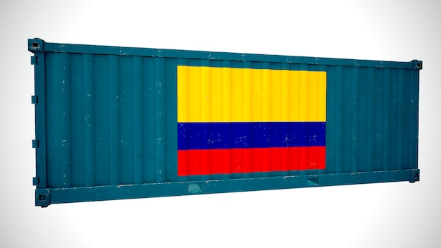 Geïsoleerde 3D-rendering verzending zeevracht container getextureerd met nationale vlag van Colombia