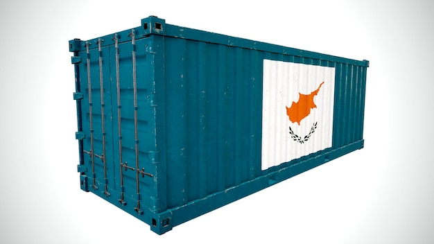 Geïsoleerde 3D-rendering verzending zeevracht container getextureerd met nationale vlag van Cyprus