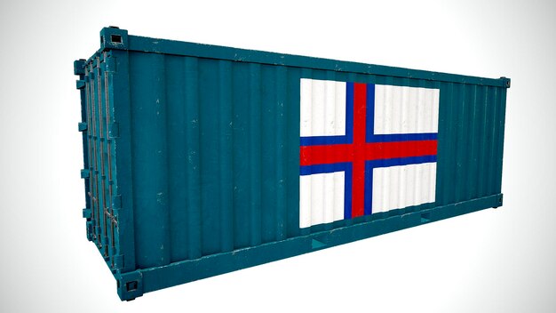 Geïsoleerde 3d-rendering verzending zeevracht container getextureerd met nationale vlag van de faeröer