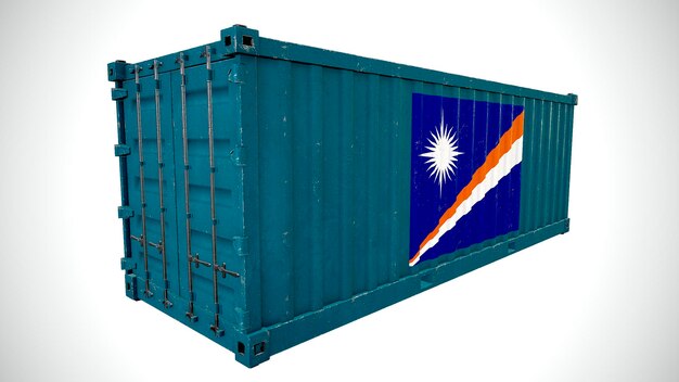 Geïsoleerde 3d-rendering verzending zeevracht container getextureerd met nationale vlag van de marshalleilanden