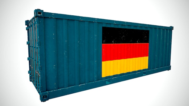 Geïsoleerde 3d-rendering verzending zeevracht container getextureerd met nationale vlag van duitsland