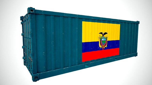 Geïsoleerde 3d-rendering verzending zeevracht container getextureerd met nationale vlag van ecuador