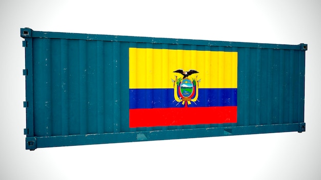 Geïsoleerde 3D-rendering verzending zeevracht container getextureerd met nationale vlag van Ecuador