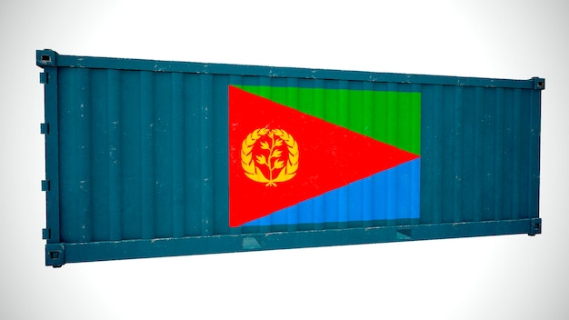 Geïsoleerde 3D-rendering verzending zeevracht container getextureerd met nationale vlag van Eritrea