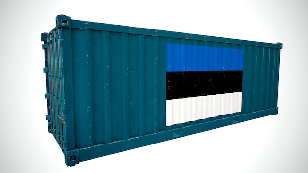 Geïsoleerde 3D-rendering verzending zeevracht container getextureerd met nationale vlag van Estland