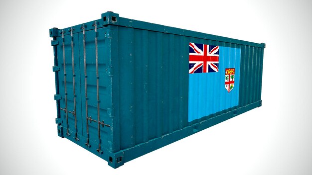 Geïsoleerde 3D-rendering verzending zeevracht container getextureerd met nationale vlag van Fiji