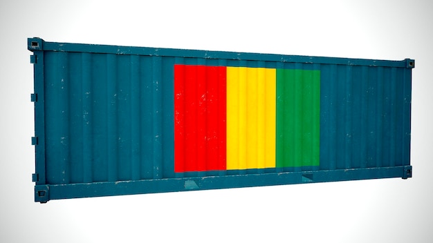 Geïsoleerde 3D-rendering verzending zeevracht container getextureerd met nationale vlag van Guinee