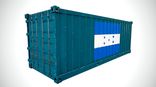 Geïsoleerde 3D-rendering verzending zeevracht container getextureerd met nationale vlag van Honduras