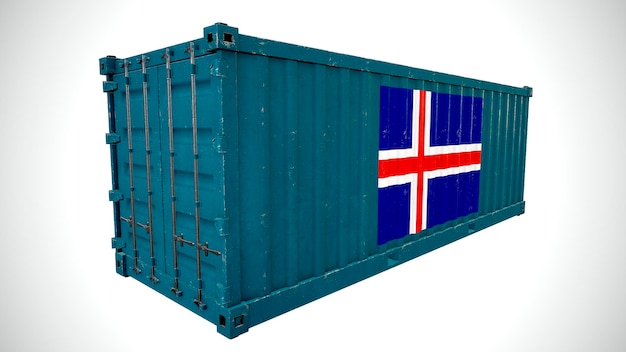 Geïsoleerde 3d-rendering verzending zeevracht container getextureerd met nationale vlag van ijsland