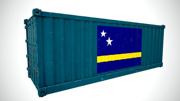 Geïsoleerde 3D-rendering verzending zeevracht container getextureerd met nationale vlag van Kuracao