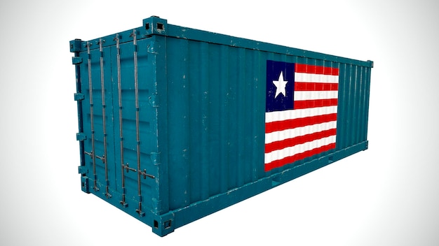 Geïsoleerde 3d-rendering verzending zeevracht container getextureerd met nationale vlag van liberia