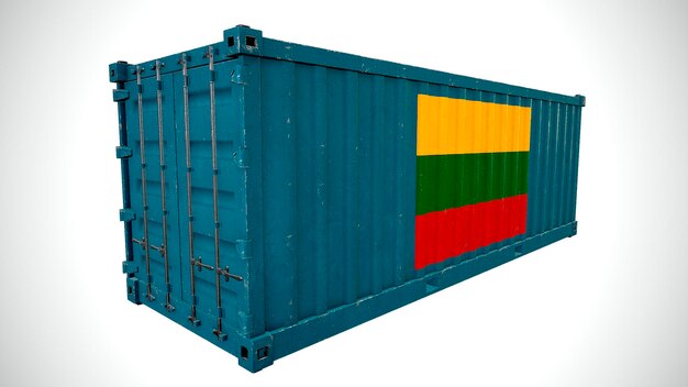 Geïsoleerde 3D-rendering verzending zeevracht container getextureerd met nationale vlag van Litouwen