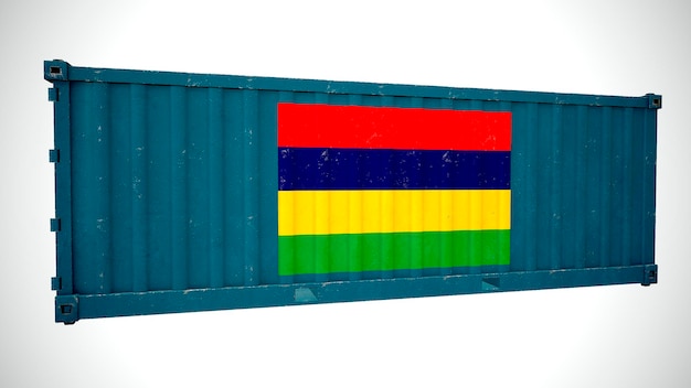 Geïsoleerde 3D-rendering verzending zeevracht container getextureerd met nationale vlag van Mauritius