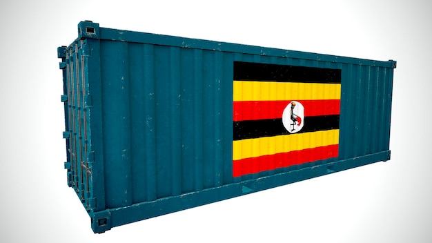 Geïsoleerde 3D-rendering verzending zeevracht container getextureerd met nationale vlag van Oeganda