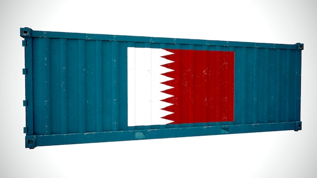 Geïsoleerde 3D-rendering verzending zeevracht container getextureerd met nationale vlag van Qatar