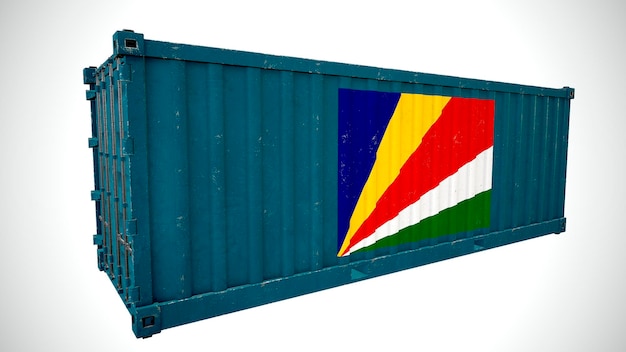 Geïsoleerde 3D-rendering verzending zeevracht container getextureerd met nationale vlag van Seychellen