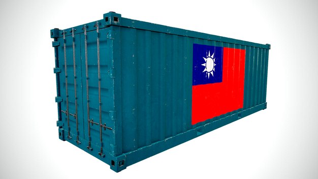 Geïsoleerde 3D-rendering verzending zeevracht container getextureerd met nationale vlag van Taiwan