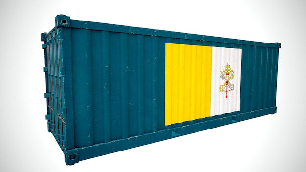 Geïsoleerde 3D-rendering verzending zeevracht container getextureerd met nationale vlag van Vaticaanstad