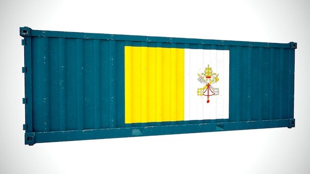 Geïsoleerde 3D-rendering verzending zeevracht container getextureerd met nationale vlag van Vaticaanstad